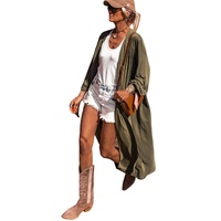 Green Lightweight Long Sleeve Open Front Duster Cardigan - XL thumbnail