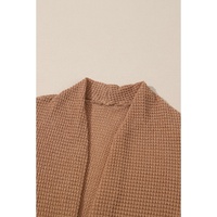 Chestnut Long Waffle Knit Cardigan with Pockets - L thumbnail