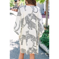 White Cheetah Print Loose Fit Open Front Kimono - L thumbnail