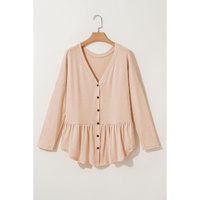 Jet Stream Ruffled V Neck Buttoned V Neck Shirt - L thumbnail