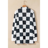 Black Checkered Waffle Knit Thumbhole Open Front Cardigan - S thumbnail