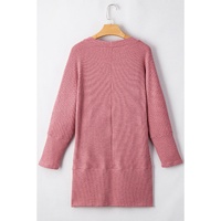 Mineral Red Solid Color Waffle Knit Cardigan with Pocket - L thumbnail