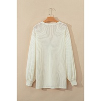 Beige Textured Lantern Sleeve Open Kimono - M thumbnail