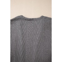 Medium Grey  Solid Textured Open Front Cardigan with Pocket - L thumbnail