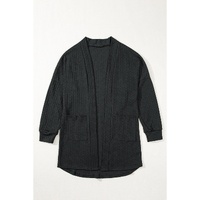Black Textured Knit Side Pockets Open Front Cardigan - S thumbnail
