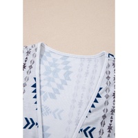 Sky Blue Western Aztec Printed Open Front Long Cardigan - L thumbnail