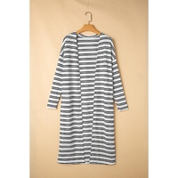 Black Stripe Print Open Front Duster Cardigan - M thumbnail