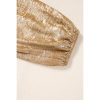 Gold Bow Tie Front Puff 3/4 Sleeve Ruffle Hem Blouse - L thumbnail