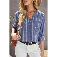 Azura Exchange Striped V Neck Pocket Long Sleeve Top - L thumbnail