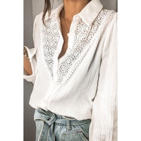 Azura Exchange Lace Hollow-out Splicing Crinkled Shirt - XL thumbnail