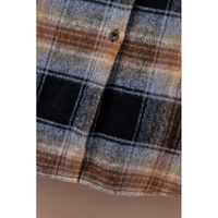 Black Oversize Rounded Hem Plaid Shacket with Slits - S thumbnail