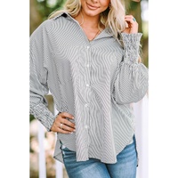 Azura Exchange Striped Boyfriend Shirt with Smocked Cuffs and Pocket - S thumbnail