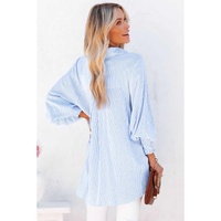 Azura Exchange Striped Boyfriend Shirt with Smocked Cuffs and Pocket - S thumbnail