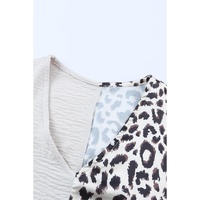 Khaki Contrast Leopard Color Block Blouse - M thumbnail
