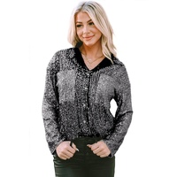 Azura Exchange Sequin Color Block Patch Pocket Shirt - M thumbnail