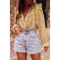 Azura Exchange Paisley Print Ruffled Trim Boho Shirt - S thumbnail
