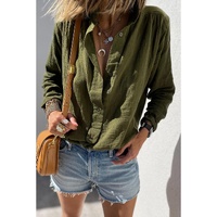Jungle Green Crinkle Textured Button Up Long Sleeve Shirt - L thumbnail