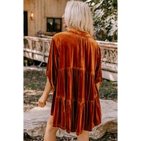 Azura Exchange Chestnut 3/4 Sleeve Tunic Babydoll Velvet Shirt - L thumbnail