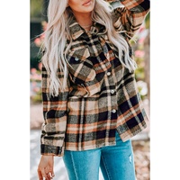 Orange Geometric Plaid Print Pocketed Shacket - 2XL thumbnail