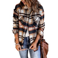 Geometric Plaid Print Pocketed Shacket - L thumbnail