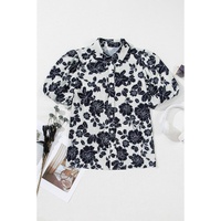 Black Floral Bubble Sleeve Casual Shirt - L thumbnail