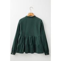 Skobeloff Corduroy Ruffle Tiered Buttoned O Neck Shirt - 2XL thumbnail