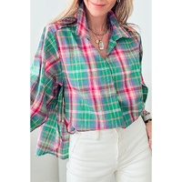 Green Checkered 3/4 Sleeve Collared Loose Fit Shirt - M thumbnail