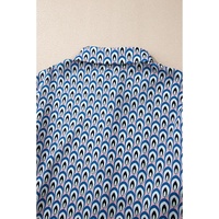 Sky Blue Abstract Print Shirred Cuff Buttoned Oversized Shirt - L thumbnail