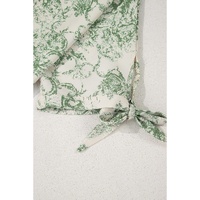 Green Landscape Print Tied 3/4 Sleeve Shirt with Sash - XL thumbnail