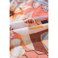 Orange Floral Print Shirred Cuff Buttoned Loose Shirt - L thumbnail