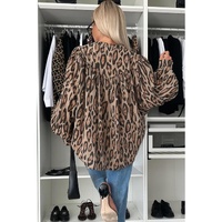 Light French Beige Oversized Leopard Print Balloon Sleeve Casual Shirt - 2XL thumbnail