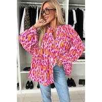 Rose Red Oversized Leopard Print Balloon Sleeve Casual Shirt - XL thumbnail