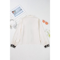 Beige Floral Embroidered Stand Neck Buttoned Shirt - M thumbnail