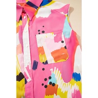 Multicolour Abstract Print Collared Cap Sleeve Casual Shirt - XL thumbnail