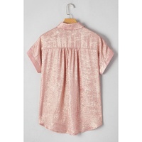 Delicacy Metallic Buttoned Loose Fit Short Sleeve Shirt - L thumbnail