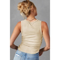 Apricot Plain Ruched Side Slim Tank Top - XL thumbnail