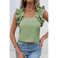Smoke Green Solid Ruffle Trim Sleeveless Top - L thumbnail