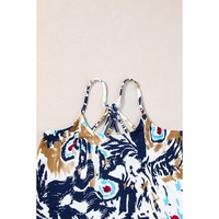 Beige Floral Spaghetti Straps Strappy Back Tank Top - M thumbnail