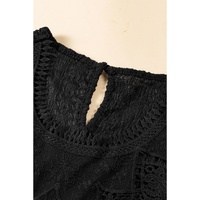 Black Guipure Lace Crochet Keyhole Back Tank Top - L thumbnail