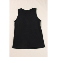 Black Half Button V Neck Patched Pocket Tank Top - S thumbnail