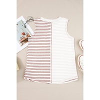 Brown Stripe Colorblock Loose Tank Top - L thumbnail
