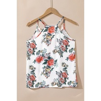 White Floral Print Lace V Neck Tank Top - L thumbnail