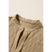 Light French Beige Lattice Textured Split Neck Tank Top - L thumbnail