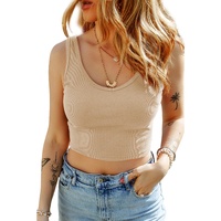 Apricot Ribbed Knit Sheath Sleeveless Crop Top - M thumbnail