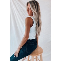 White Contrast Seams Ribbed Tank Top - XL thumbnail