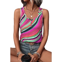 Purple Wavy Striped Buttoned V Neck Tank Top - L thumbnail