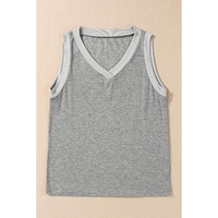 Gray Ribbed V Neck Tank - M thumbnail