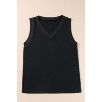 Black Ribbed V Neck Tank - S thumbnail