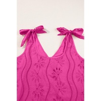 Rose Red Embroidery Patterned Knotted Straps V Neck Tank Top - XL thumbnail