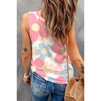 Pink Floral Print Round Neck Sleeveless Top - S thumbnail